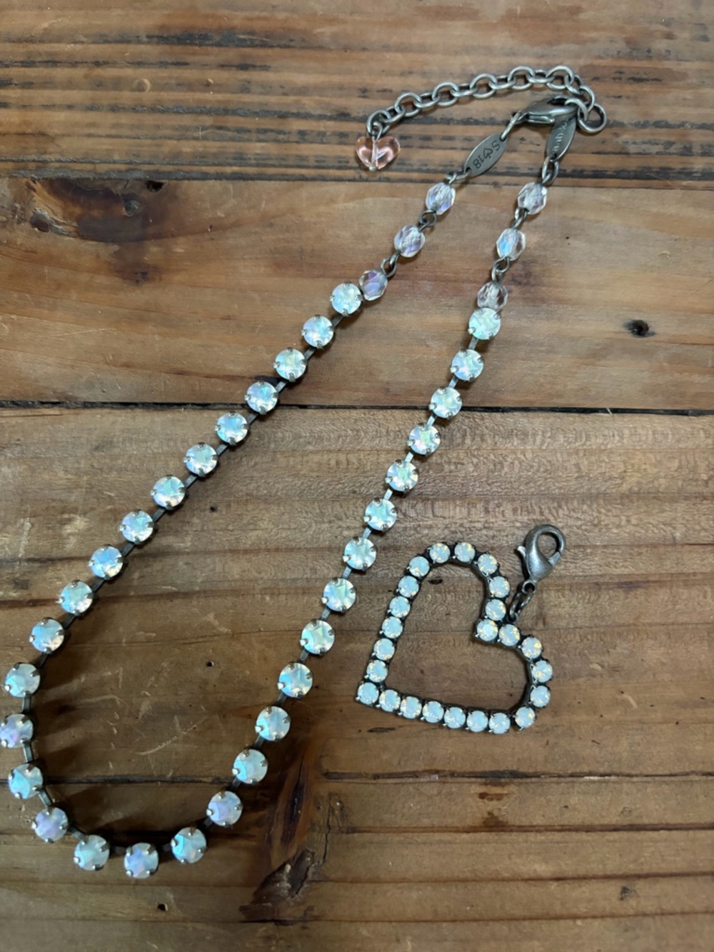 Sabika Iridescent Crystal Necklace with Heart Charm - White/Opal Effect
